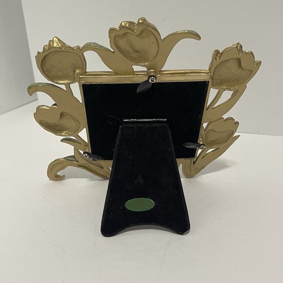 Ashleigh Manor Photo Frame Gold Enameled Tulips 3 X 3 Vintage Pink Floral - Picture 6 of 9